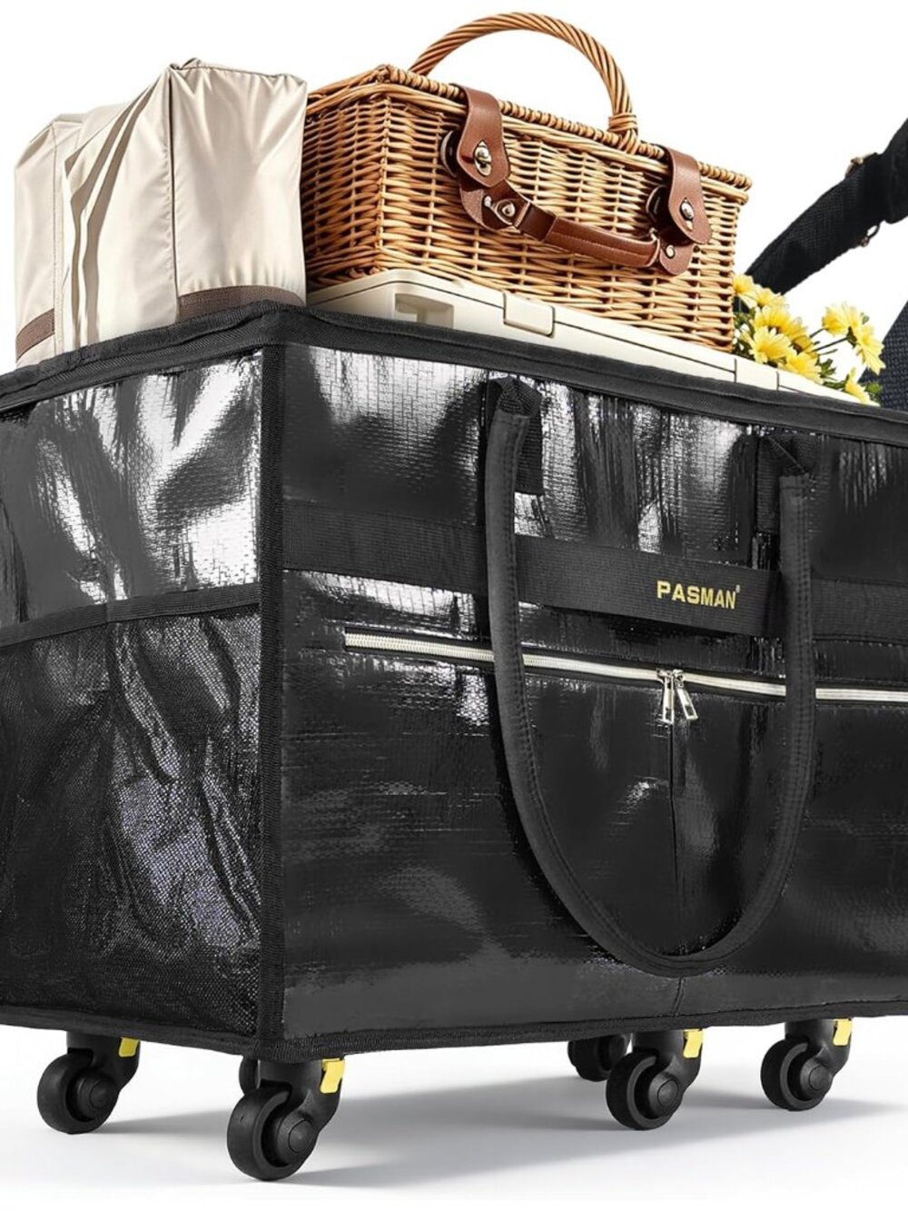 Reusable Rolling Grocery Bag on Wheels-6-Wheel Foldable Tote Medium